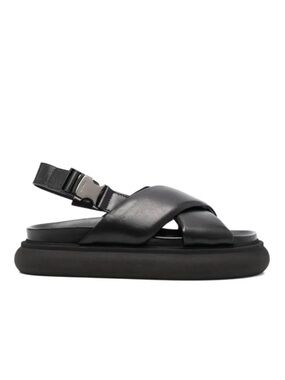 Moncler Women Black Solarisse Cross-Strap Leather Sandals Platform 40/10 US